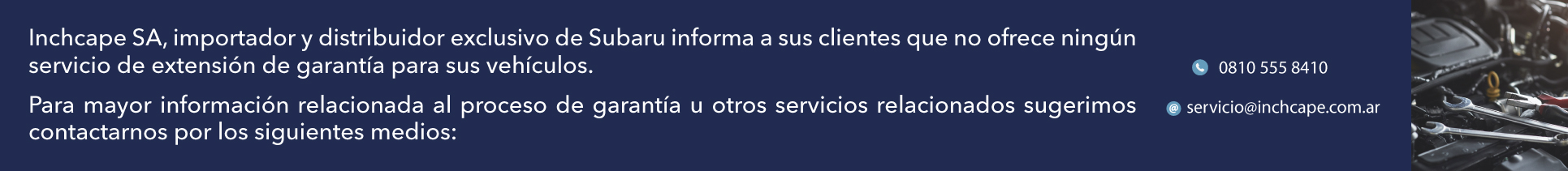 Información sobre garantía - Inchcape S.A, importador y distribuidor exclusivo de Subaru