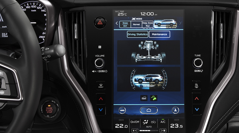 Pantalla del vehículo Subaru que muestra la tecnología X-mode